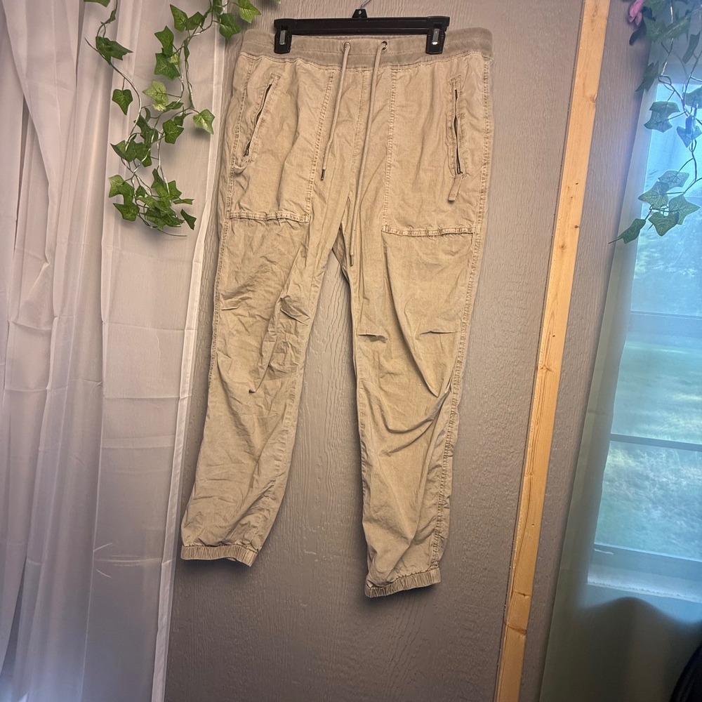 Standard James Perse Womens Utility Joggers Tan Drawstring Zip Pockets Size 3 - Picture 2 of 8
